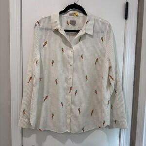 Chico's No‎ Iron Parrot Print Button Down Shirt Blouse Size 2 (12/14)